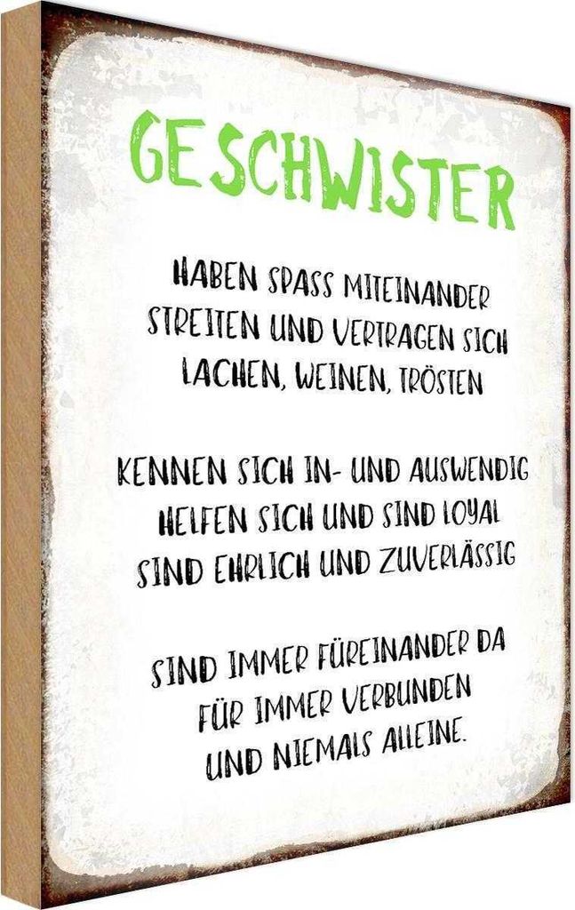 vianmo Holzschild 30x20 cm Geschwister füreinander da Spruch Zitat