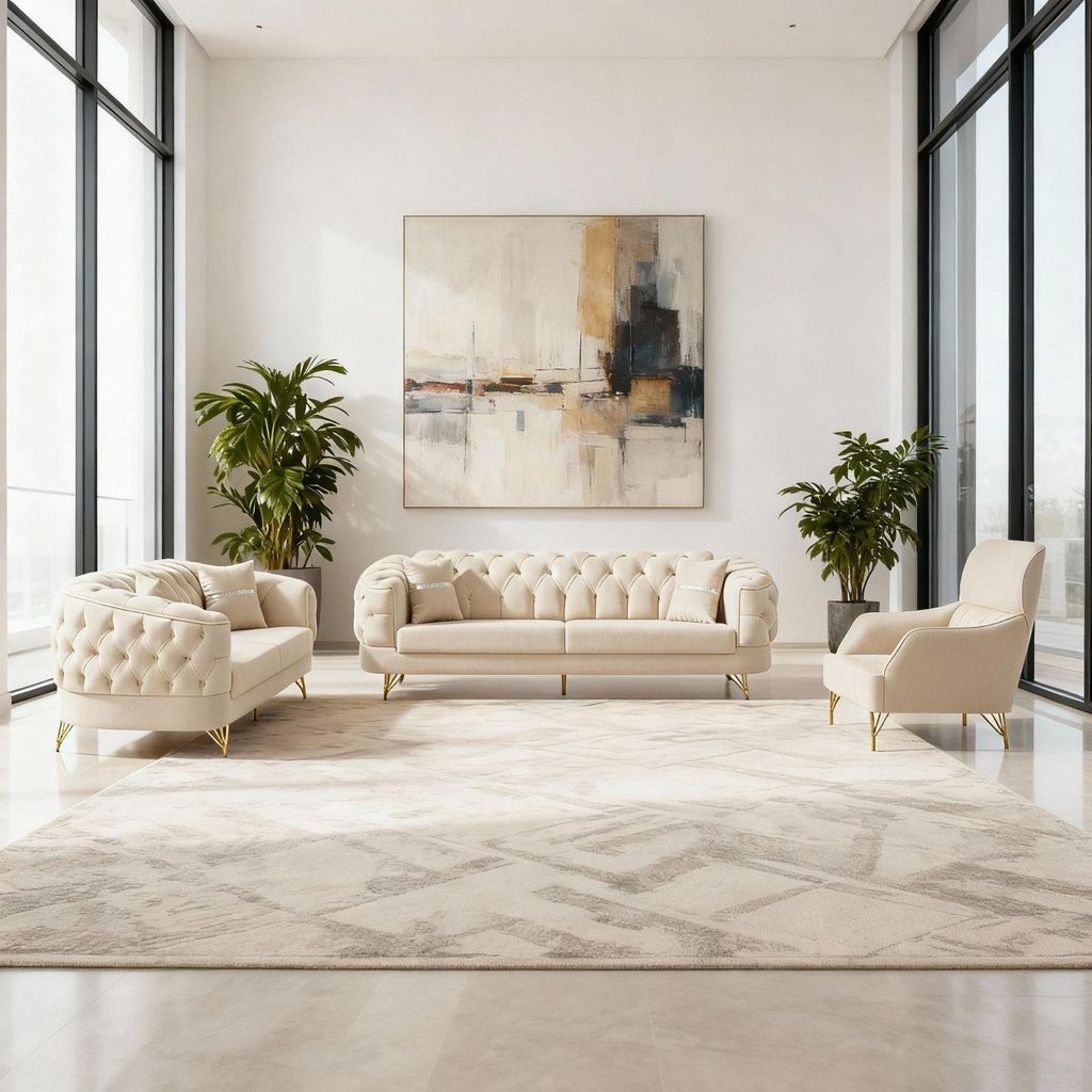 Sofa -Set Imagine, zeitlose Eleganz mit edler in m Samt Spar-Set, 3-Sitzer + 2-Sitzer + Sessel+Sessel 3-Sitzer mit Schlaffunktion Farbe:Beige