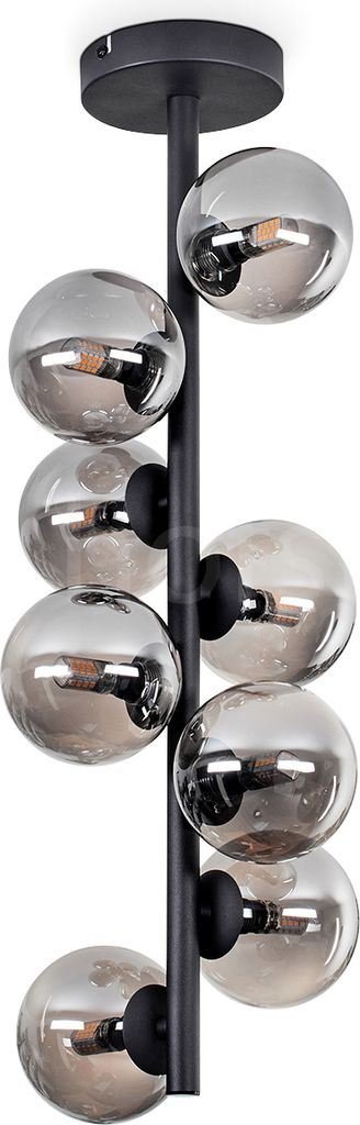 Isorella Deckenlampe aus Metall/Riffelglas in Schwarz/Bernstein/Rauchfarben