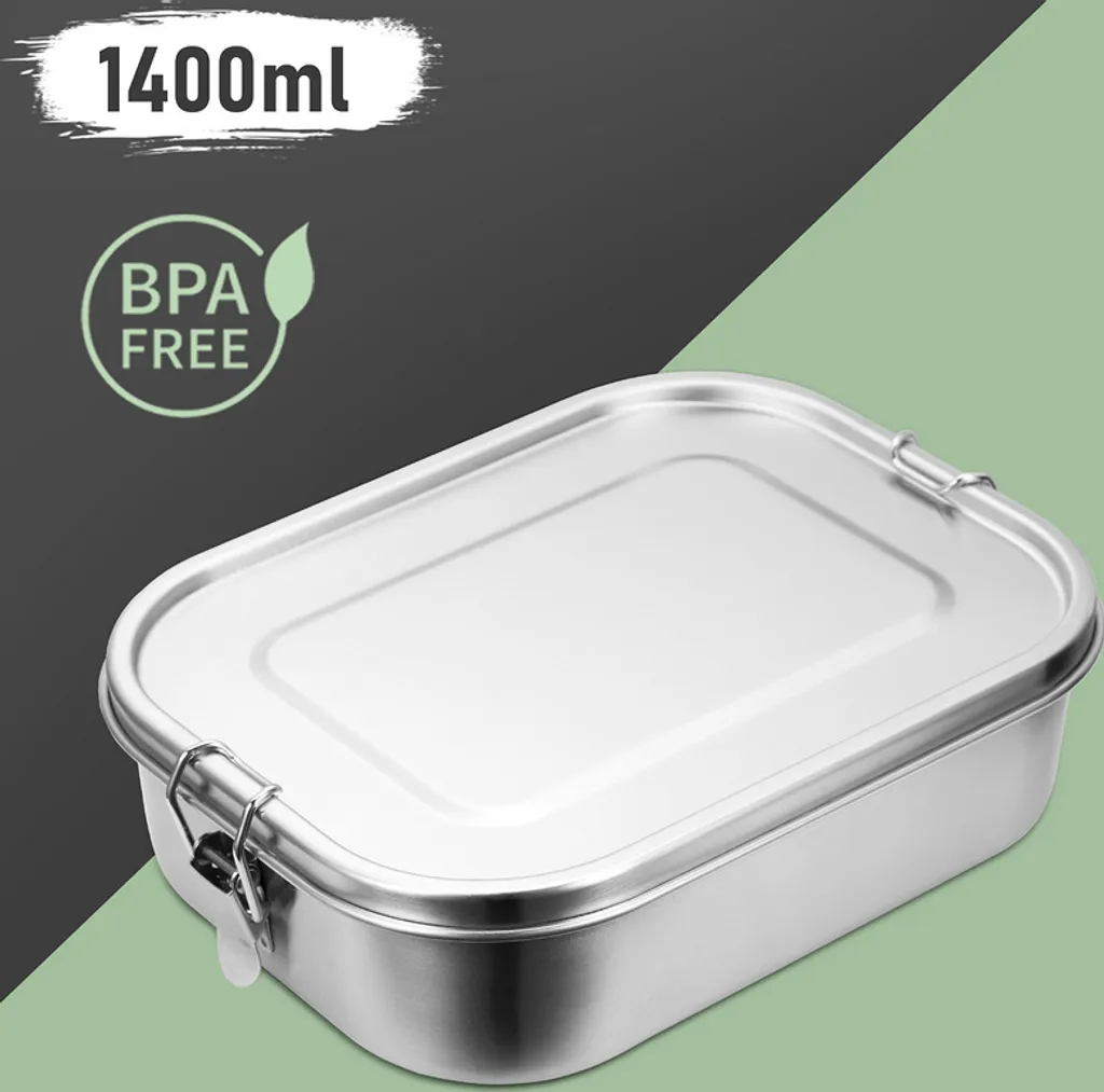 Fiqops Lunchbox Lunchbox in acciaio inox a prova di perdite, divisorio rimovibile, scatole per il pranzo facili da pulire, bento box robuste e senza plastica, 1400ml