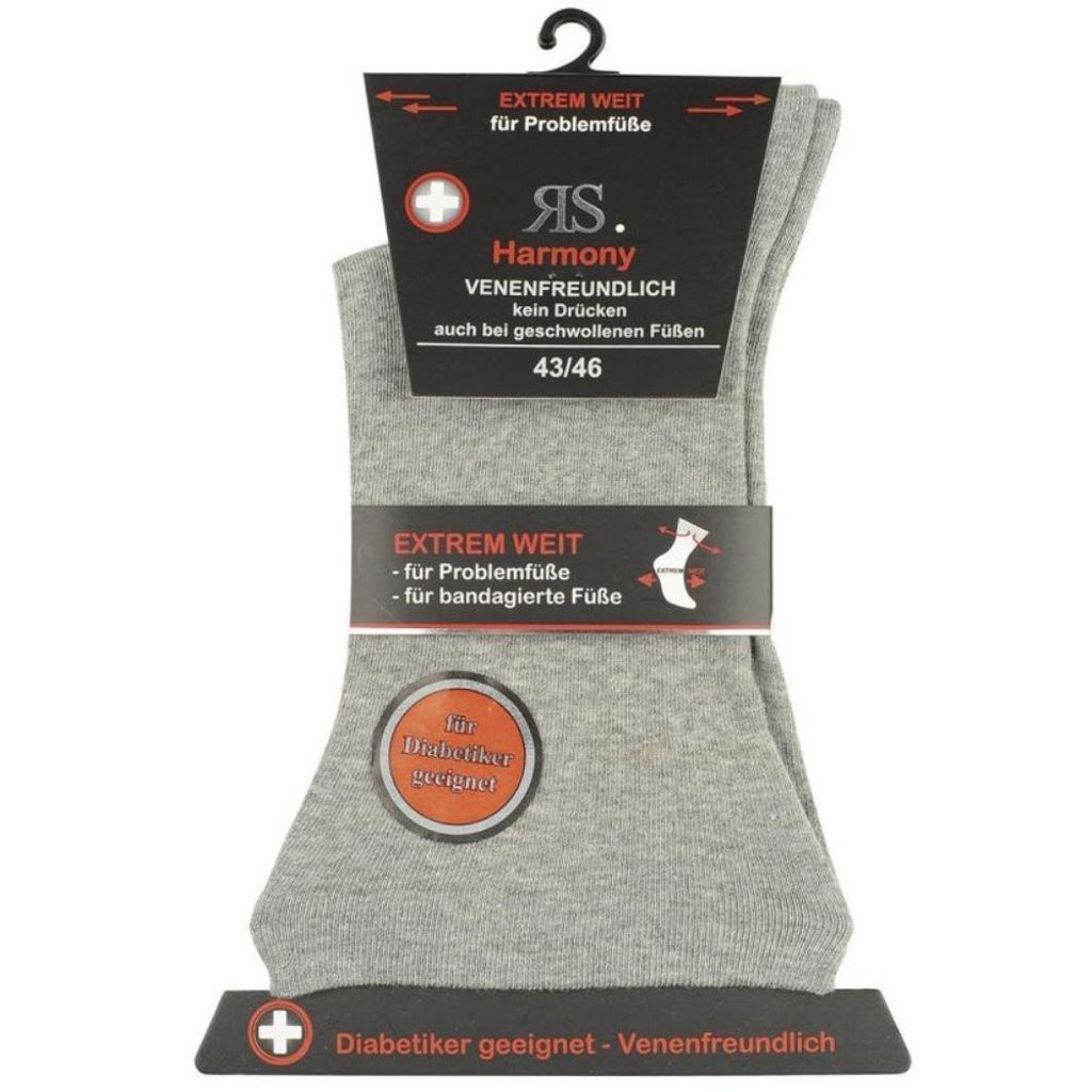 2 Paar extrem weit breit venenfreundlich Problemfüße Diabetiker Socken 39/42 silber