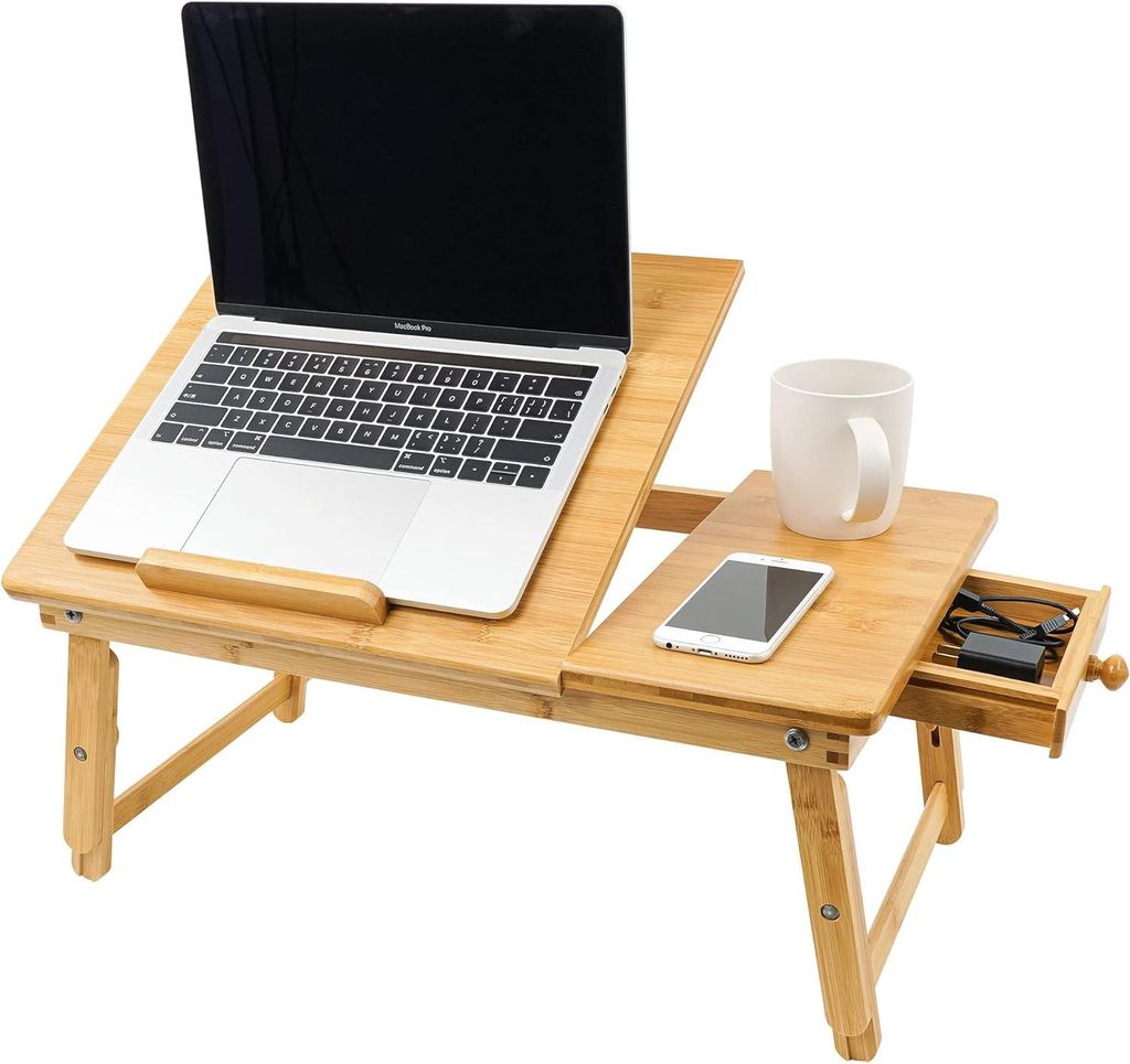Bamboo Laptop Tisch - Neigbar, Verstellbar, Faltbar - 1 Stück - Natürlich