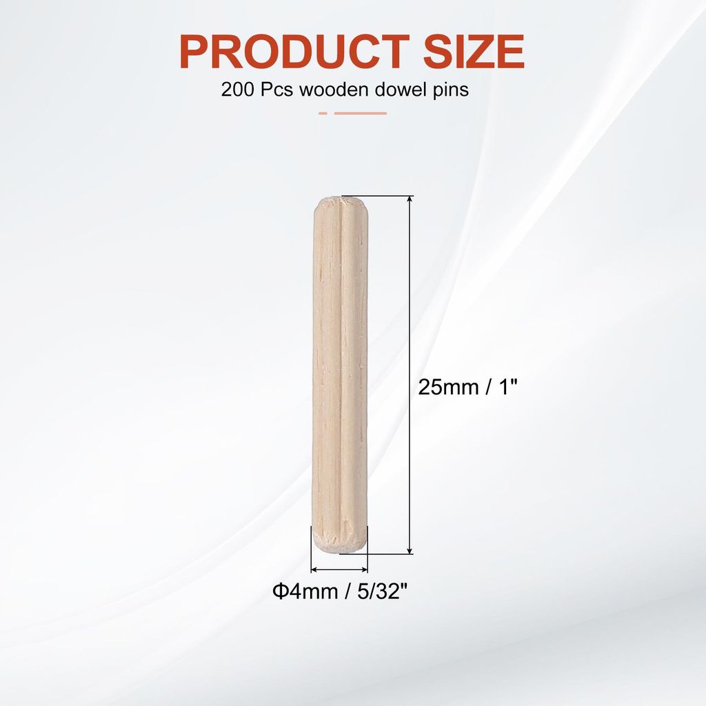 200 Stš¹ck 4 x 25mm Holzdš¹bel Set, Holzrillendš¹bel Riffelholzdš¹bel Holzstifte Dš¹bel Set Gerillte Holzš¹belstifte Dš¹bel Holz mit ...