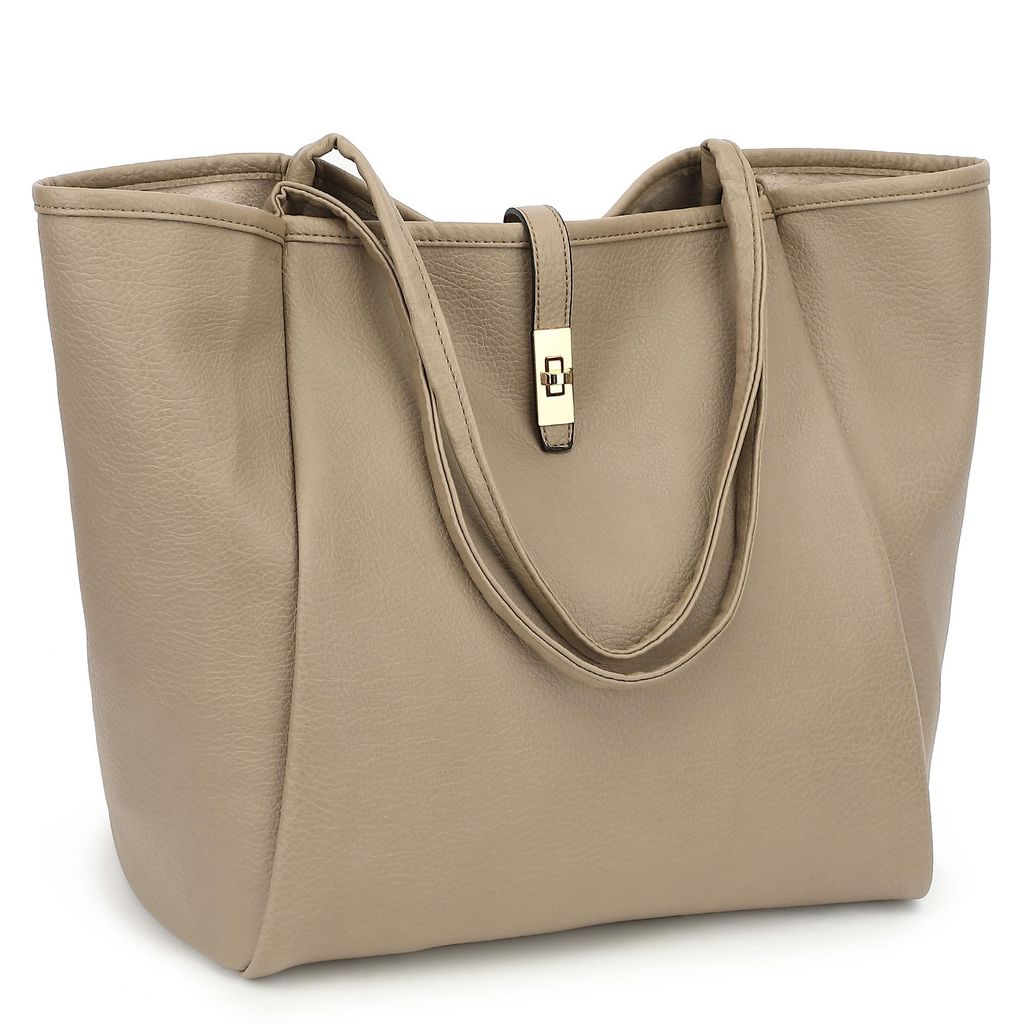 Schultertasche Damen Umhängetasche Kunstleder Tote Shopper Bag Reise Geldbörse Mit Drehverschluss und Innentasche für Arbeit, Schule, Einkauf