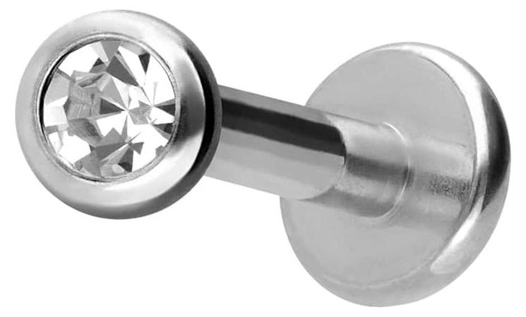 Ohrpiercing, Nasenpiercing Titan Labret mit Innengewinde KRISTALL Silber Stablänge: 7mm + Stabstärke: 1,6mm + Kugelgröße: 2,5mm