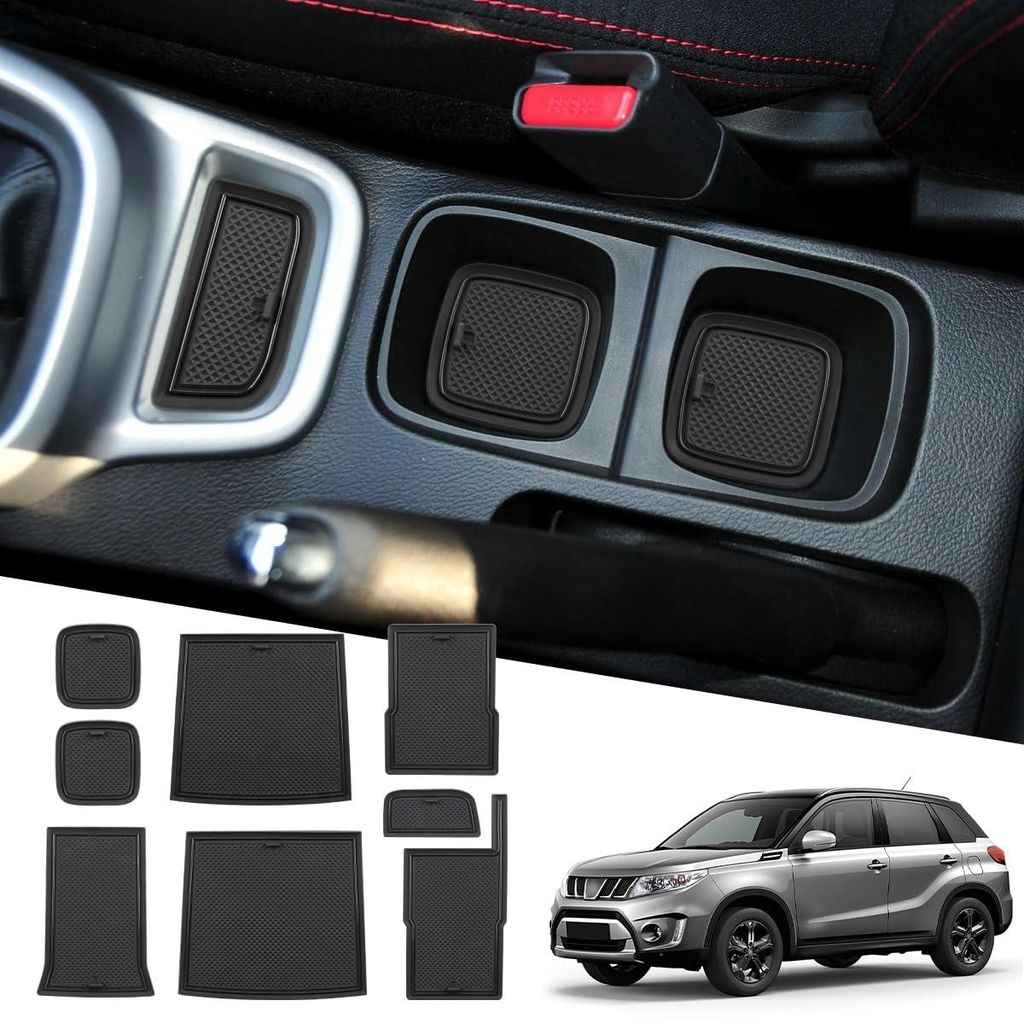 Mittelkonsolenmatte, Gummimatten für Vitara 2016-2023 2024, Autozubehör, rutschfeste Matte für die Mittelkonsole, Untersetzer, 8 Stück (schwarz)