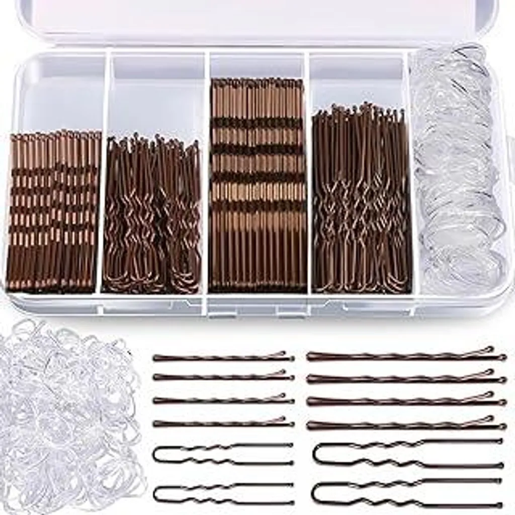 Aucuu Set di 300 forcine per capelli Bobby Pins, forcine per capelli in metallo con scatola portaoggetti, fermagli per capelli a forma di U, fermagli per capelli ondulati, elastici trasparenti per capelli, fermagli per capelli, fermagli per capelli da donna - 1