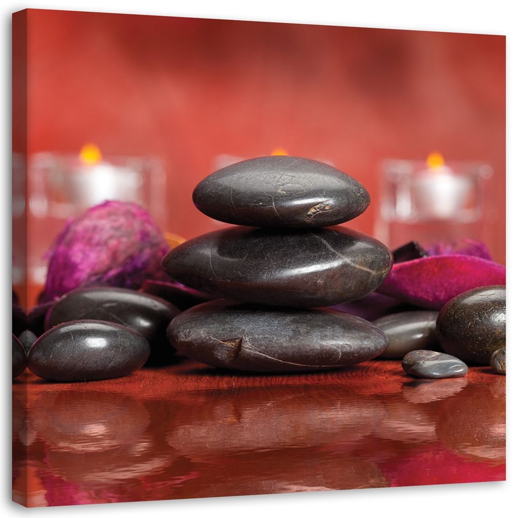 Leinwandbild schwarze zen-steine auf rotem hintergrund 60x60 cm Feeby rot wandbild bereit zum aufhängen