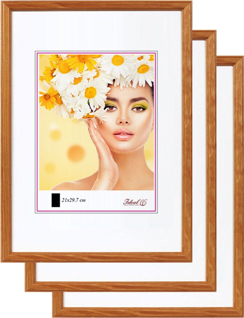 3er 5er Set Holz Bilderrahmen Foto Rahmen Holzrahmen Wanddeko Collage Poster S236 - Farbe: 3er Pack Eiche | Format: 20x20