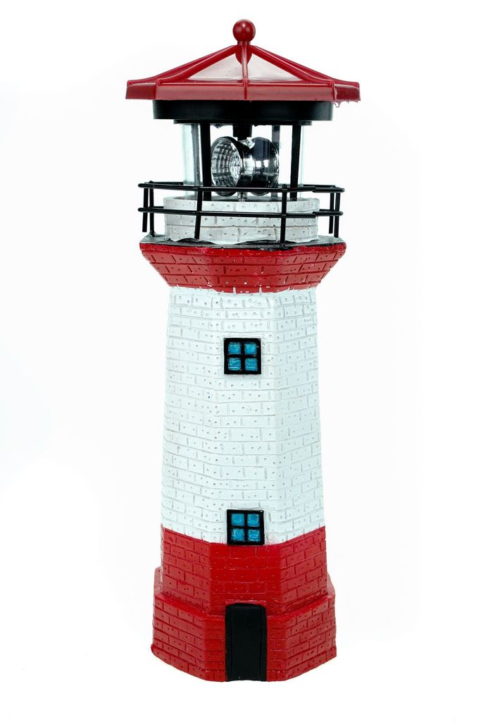 Solar LED Leuchtturm 27 cm rot-weiß mit rotierendem Licht Produktbild 
