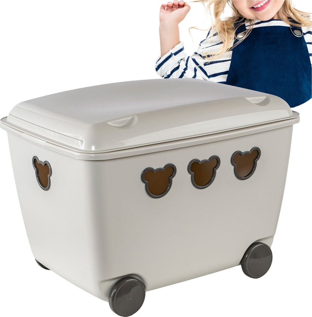 Kunststoffbehälter Spielzeugbehälter aus Plastik mit Deckel 55 L Aufbewahrungsbox Auf Rädern