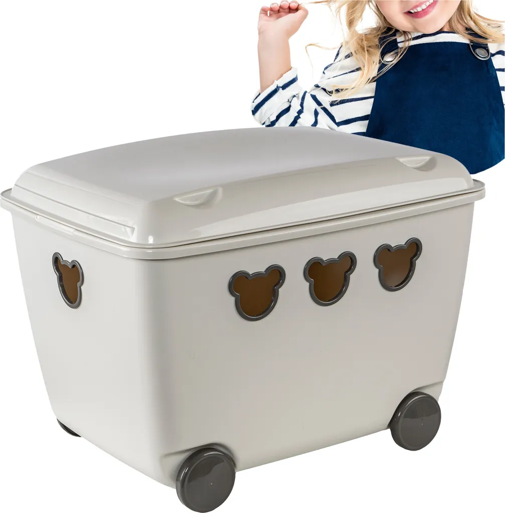 Bac à jouets en plastique 55L avec couvercle et roulettes bleu ciel