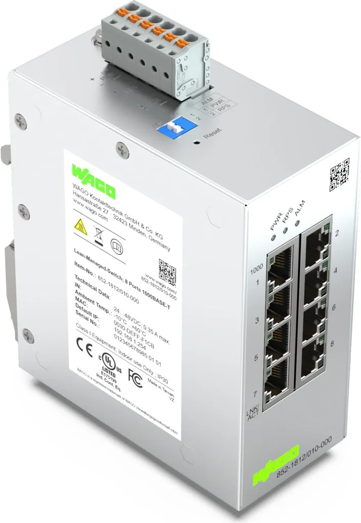 Switch Ethernet Industriel WAGO 8 Ports pour Rail DIN Efficace