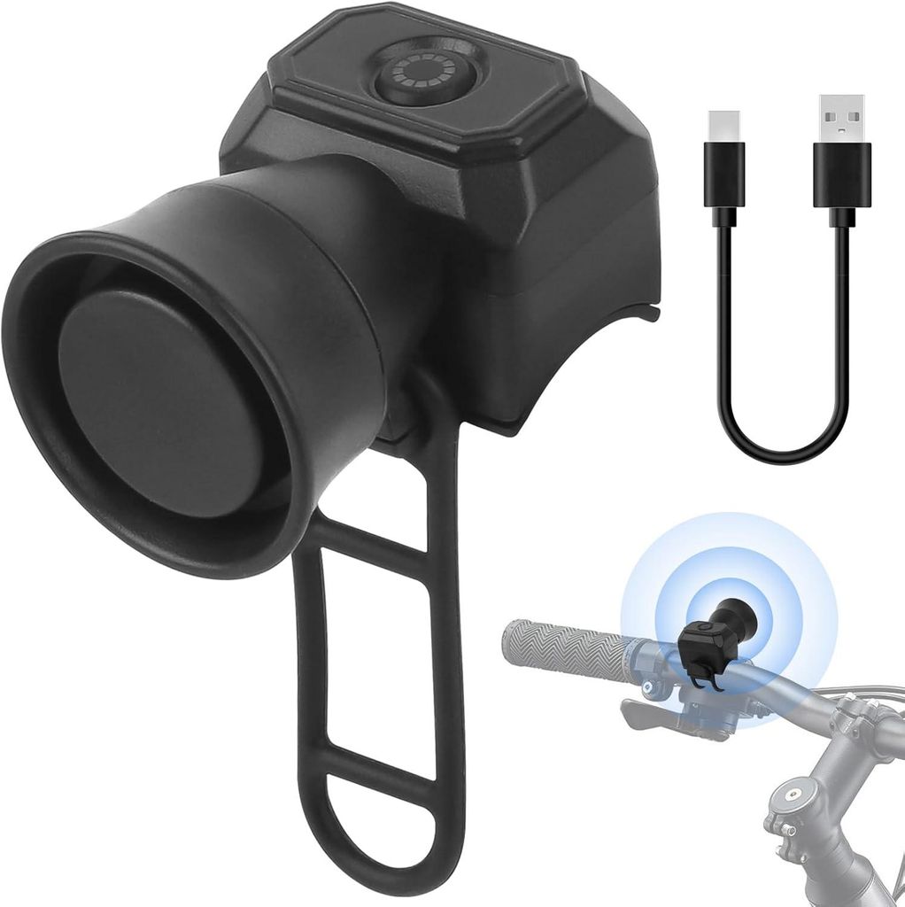 Fahrradhupe 120 dB für Kinder & Erwachsene, elektrische Fahrradklingel wasserdicht mit 5 Modi für E-Bike, MTB & Scooter