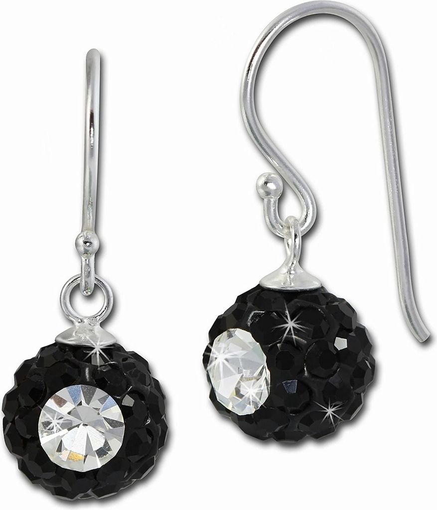 SilberDream Ohrhänger Damen Silber s/w Kugel Eye Zirkonia Ohrringe SDO8603S