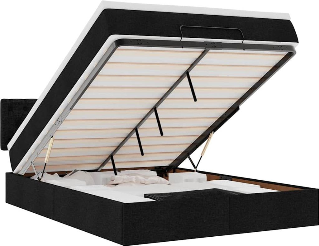 vidaXL Ottomane Bett mit Matratze & LEDs Schwarz 140x190 cm Stoff