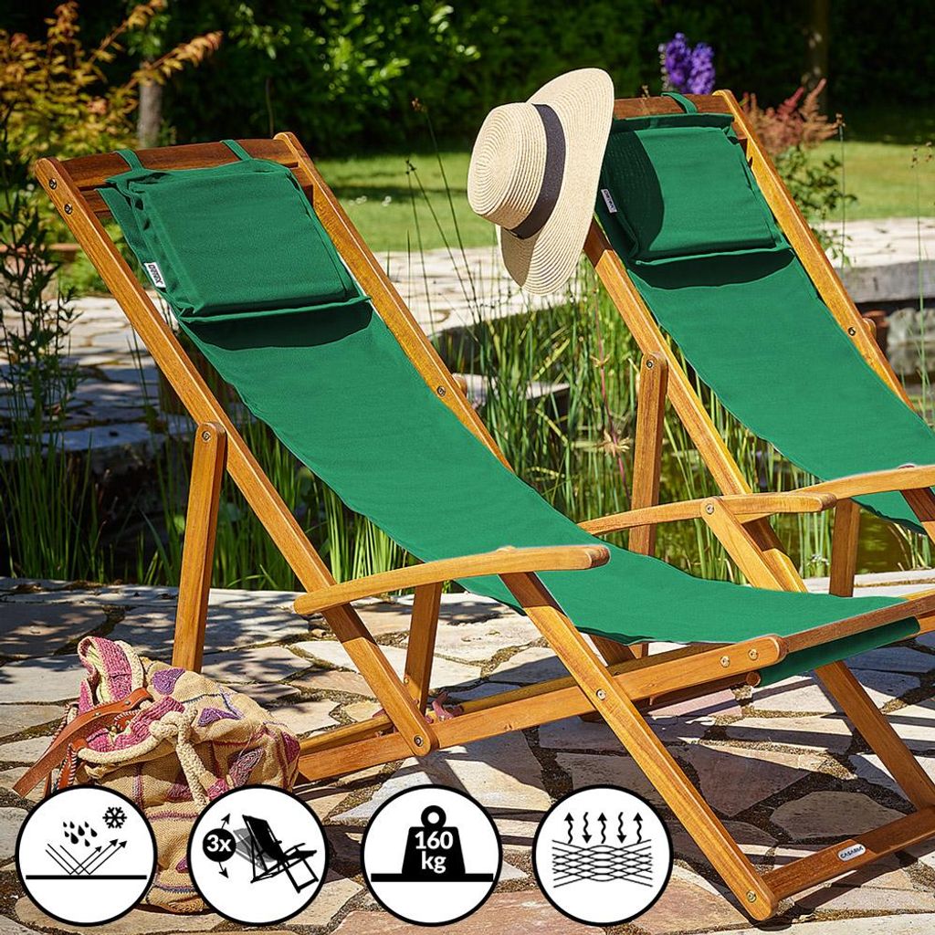 CASARIA® Chaise longue pliante en bois vert Chaise de plage Image du produit 