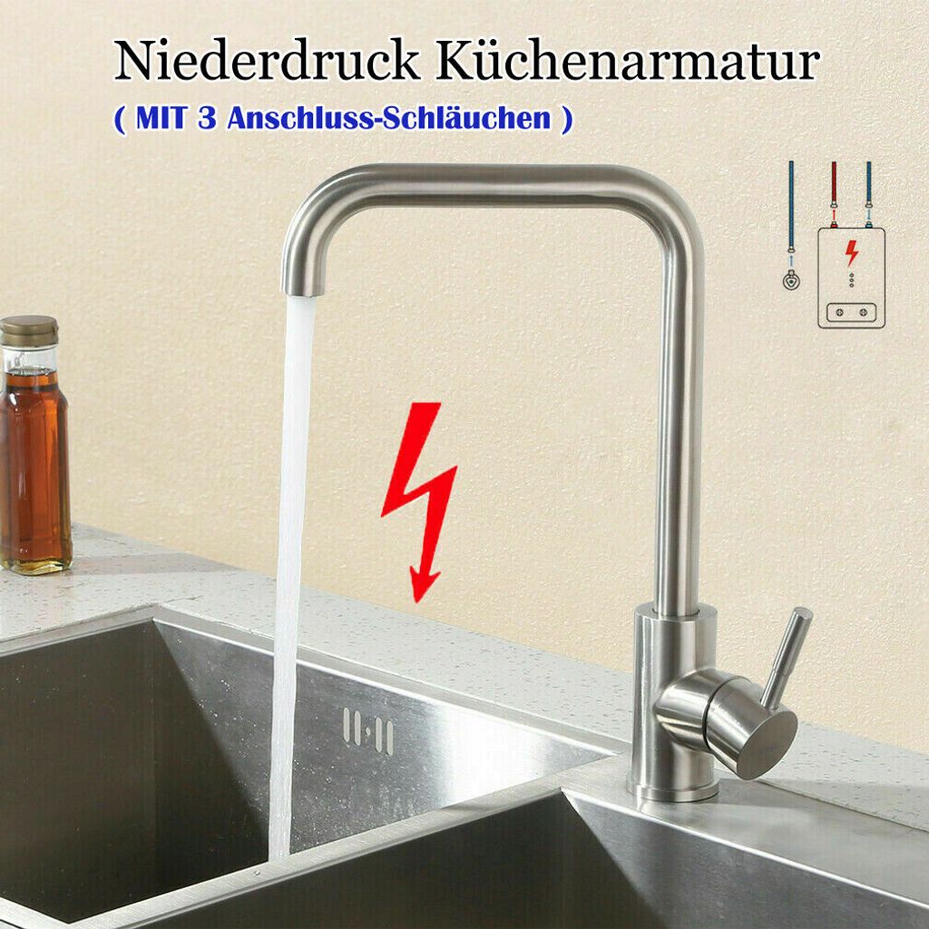 360° Küchenarmatur Niederdruck Wasserhahn Spültischarmatur Ausziehbar Neu 