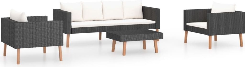 4-tlg. Garten-Lounge-Set mit Auflagen Poly Rattan Schwarz