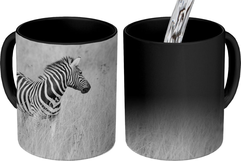 MuchoWow Zauber Tasse Zaubertasse Magic Zebra auf der Wiese 350 ml Farbwechsel Becher Geschenk Geschenkidee - Magic-Tasse - Fototasse - Keramikta...