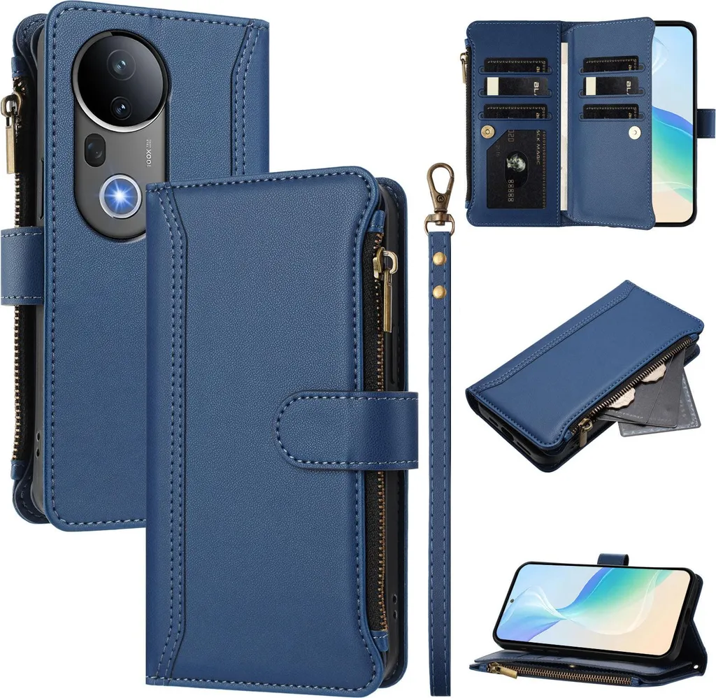 Custodia Portafoglio Vivo S20 Pro Blu Pelle PU con Cerniera e Supporto