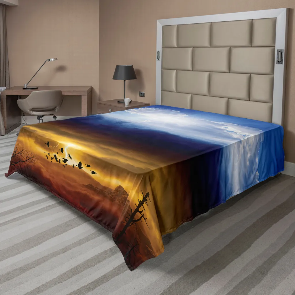 Drap de Dessus Décoratif pour Lit Double Motif Paysage Ciel Électrique