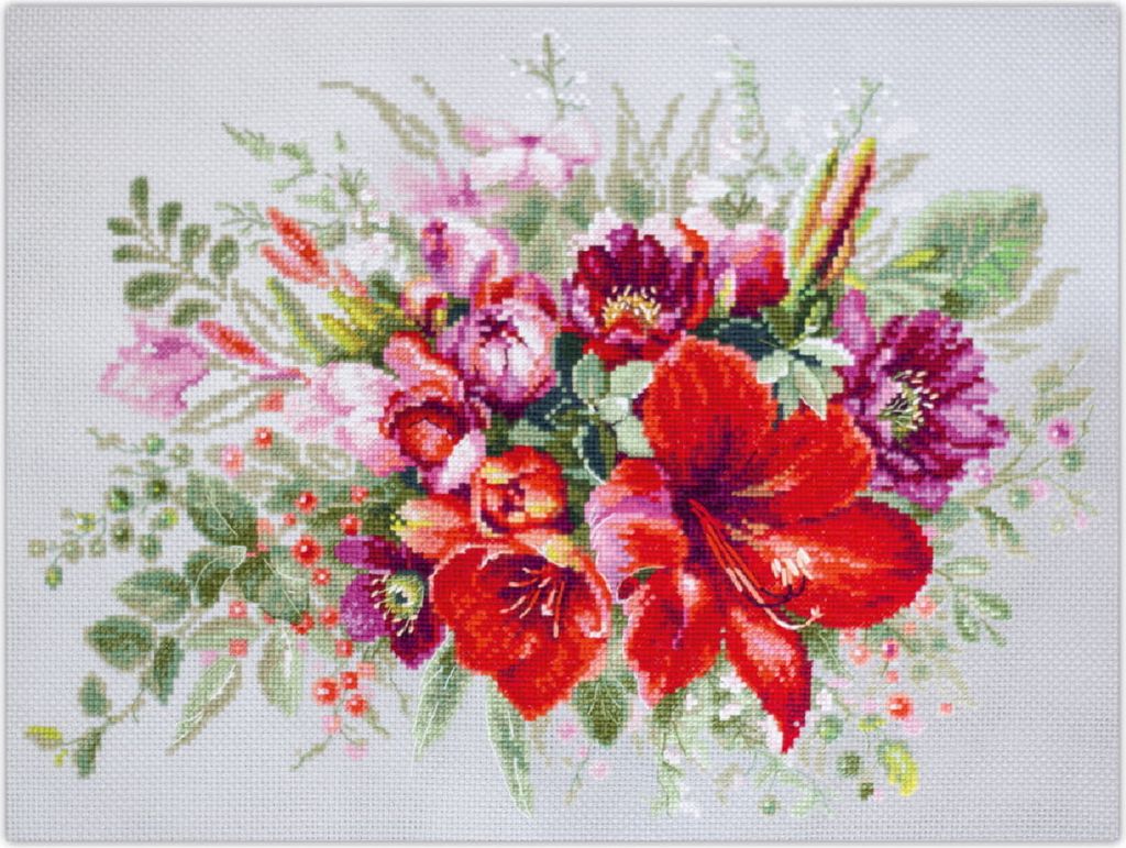 Magic Needle Zweigart Edition Kreuzstich Stickpackung "Amaryllis Blumenstrauß", Zählmuster, 36x27cm