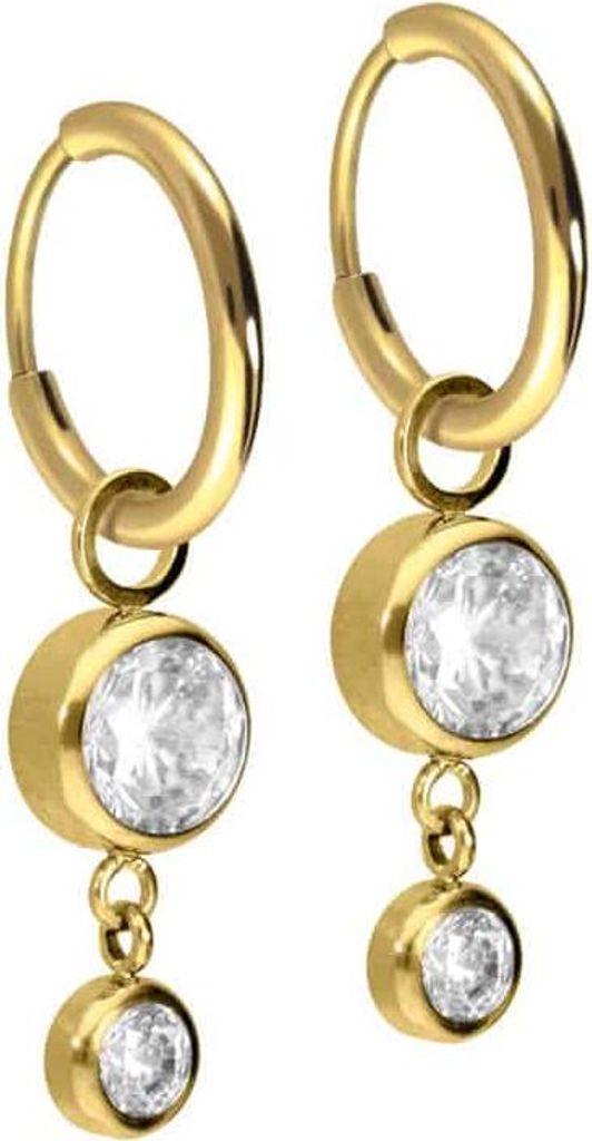 Titan Ohrclicker Creolen 2 RUNDE KRISTALLE Gold Innendurchmesser: 10mm + Designstärke: 1,6mm + Designgröße: 6 x 16mm