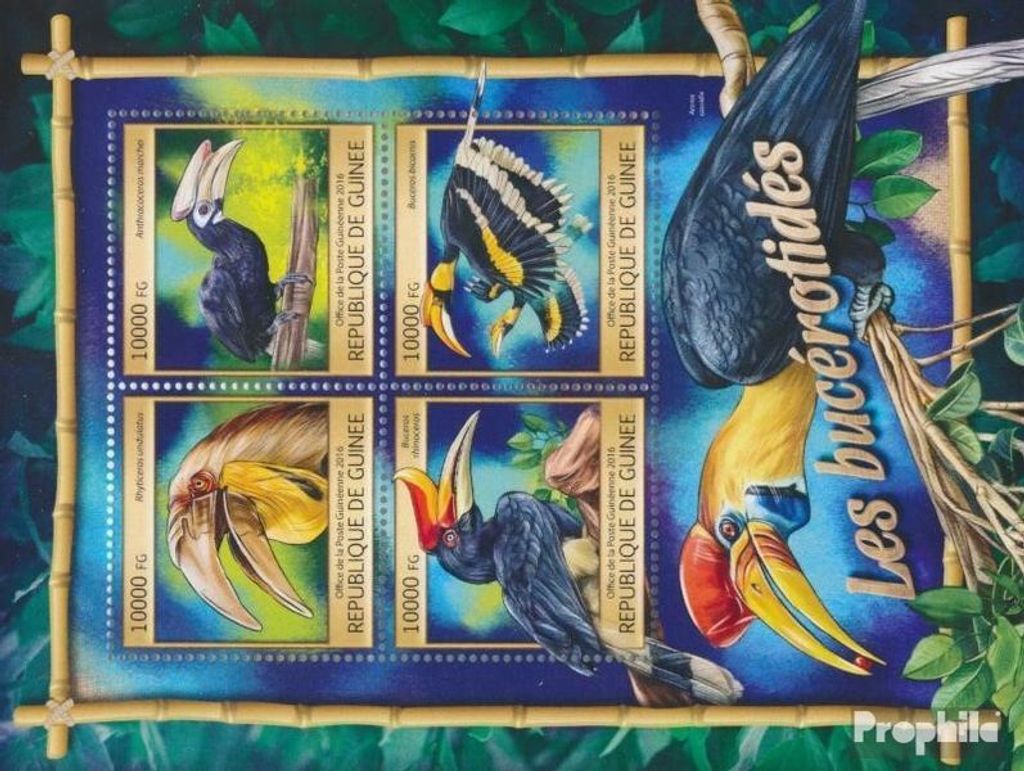 Briefmarken Guinea 2016 Mi 11811-11814 Kleinbogen (kompl. Ausgabe) postfrisch Nashornvögel