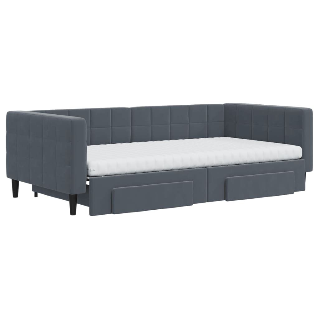 Eleganter Möbel Tagesbett Ausziehbar mit Schubladen Dunkelgrau 100x200cm Samt - CJG612609 - Klassische BettenJugendbett Tagesbett