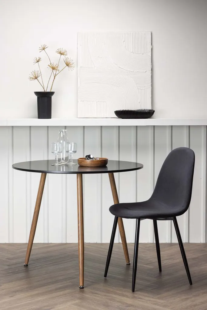 Table à manger Polar noire Ø90 cm en bois et métal - Finition mate - 3