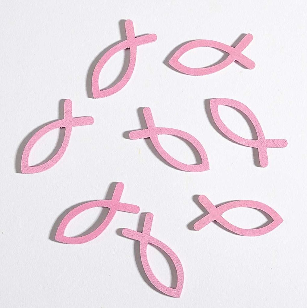 8 Holz Fische 4cm Streufische Streudeko Taufe Geburt Kommunion Konfirmation Tischdeko , Farbe:pink