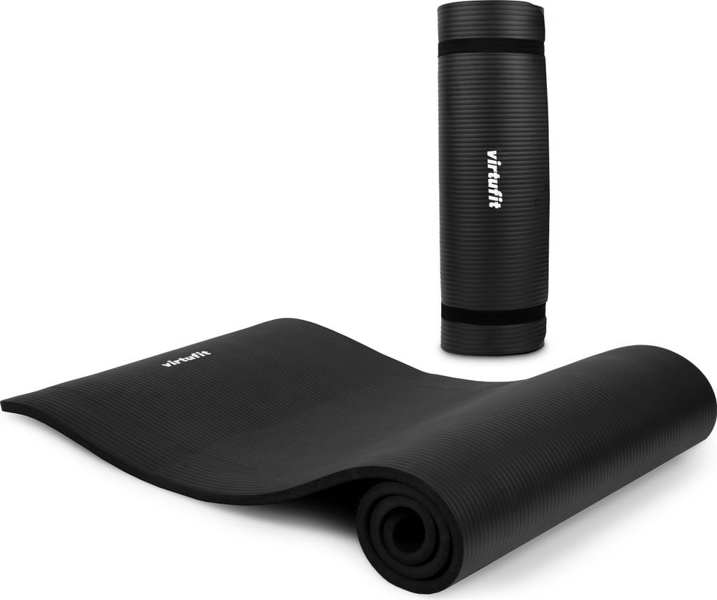 VirtuFit NBR Fitnessmatte 180x60x1,5 cm Schwarz mit Tragekordel