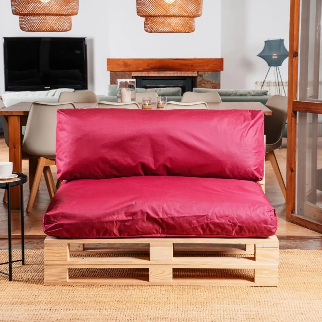Spatium Cuscini Per Pallet Sfoderabili Impermeabili - Seduta 120x80x15 Cm + Schienale - Imbottitura Trapuntata Alta 20 Cm, Rivestimento Antimacchia, Rosso - 2