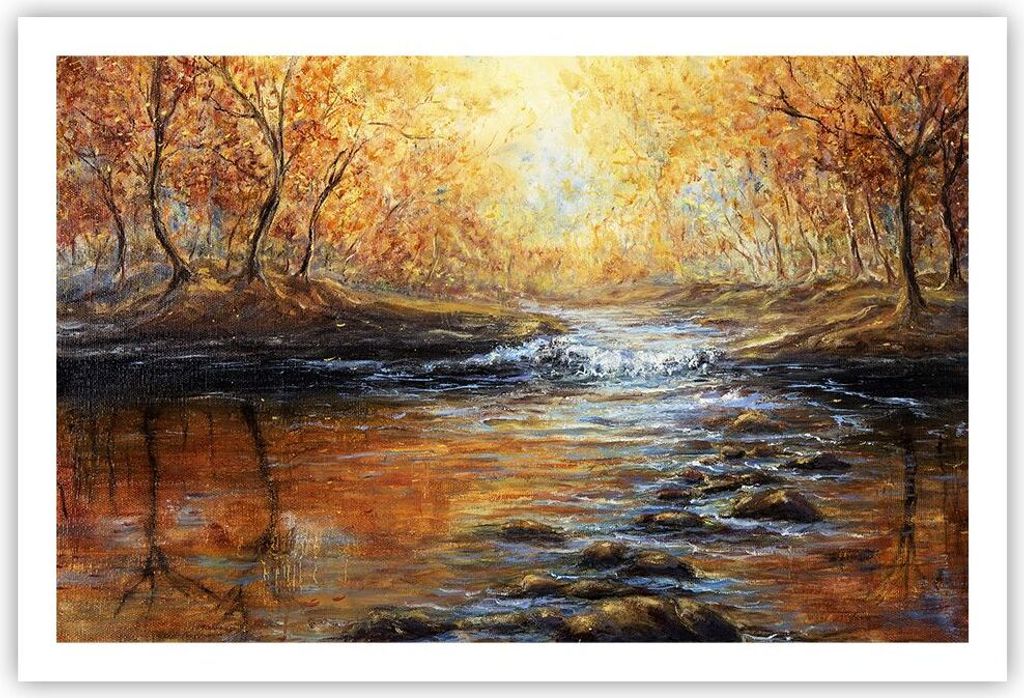 Poster - Poster ohne Rahmen - Bach Park Baum - 91,5x61 cm - Wand Bild - Wanddeko - Wandbilder - Kunstposter - Wandposter - Bilder - Kunstdruck - Wa...