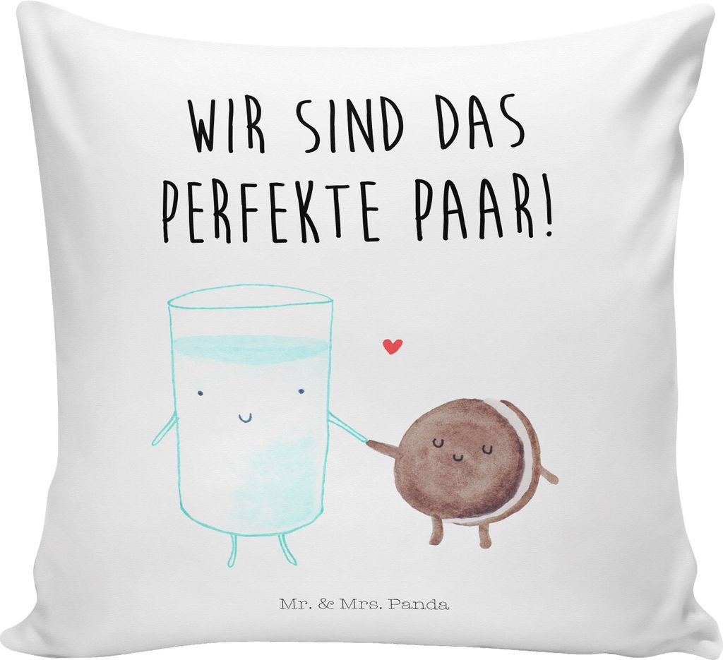 Mr. & Mrs. Panda Couchkissen Milch Keks - Weiß - Geschenk, Kuschelkissen, Cookie, Kuschel Kissen, Deko, Einladung Frühstück, zier, flauschkissen...