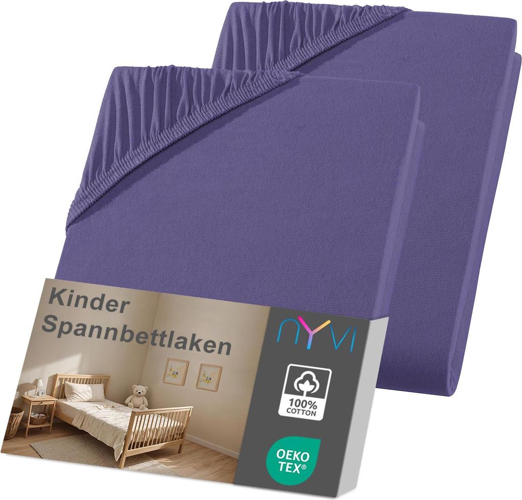 NYVI Kinder Spannbettlaken Junior 70x140 cm lila 2er Set für Kinderbettmatratzen bis 12cm Höhe - Weich & Anschmiegsam, Rundumgummizug, Bügelfrei