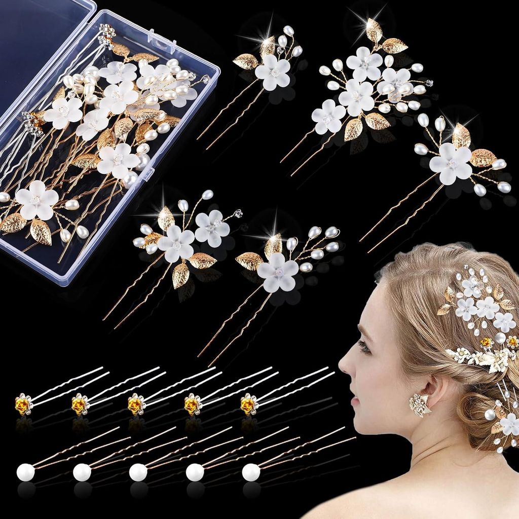 15 Stück Haarschmuck Hochzeit Set, Haarnadeln Mit Perlen Produktbild 