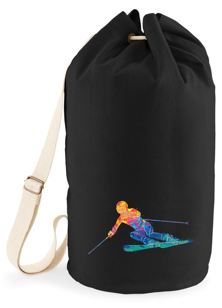 Huuraa Seesack Ski fahren bunte Silhouette 20 Liter Black Baumwolle Rucksack Geschenkidee