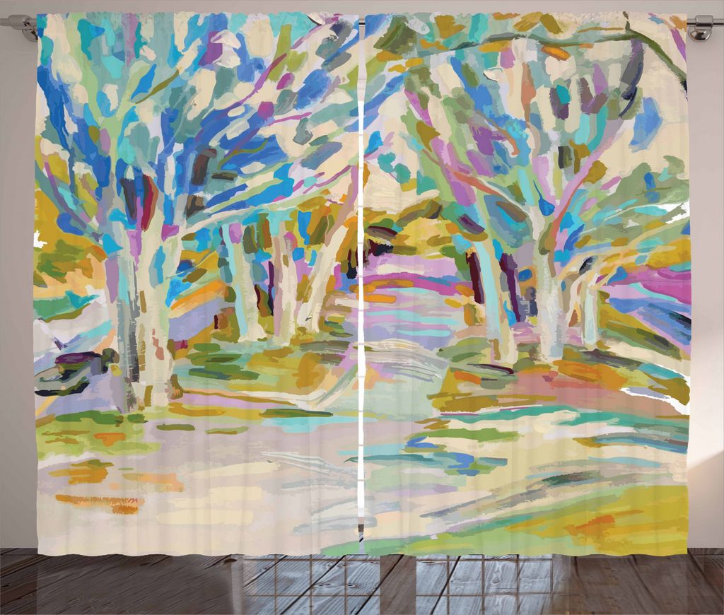 ABAKUHAUS Kunst Rustikaler Vorhang, Blattlose Bäume Pastellton, Wohnzimmer Universalband Gardinen mit Schlaufen und Haken, 280 x 225 cm, Mehrfarbig