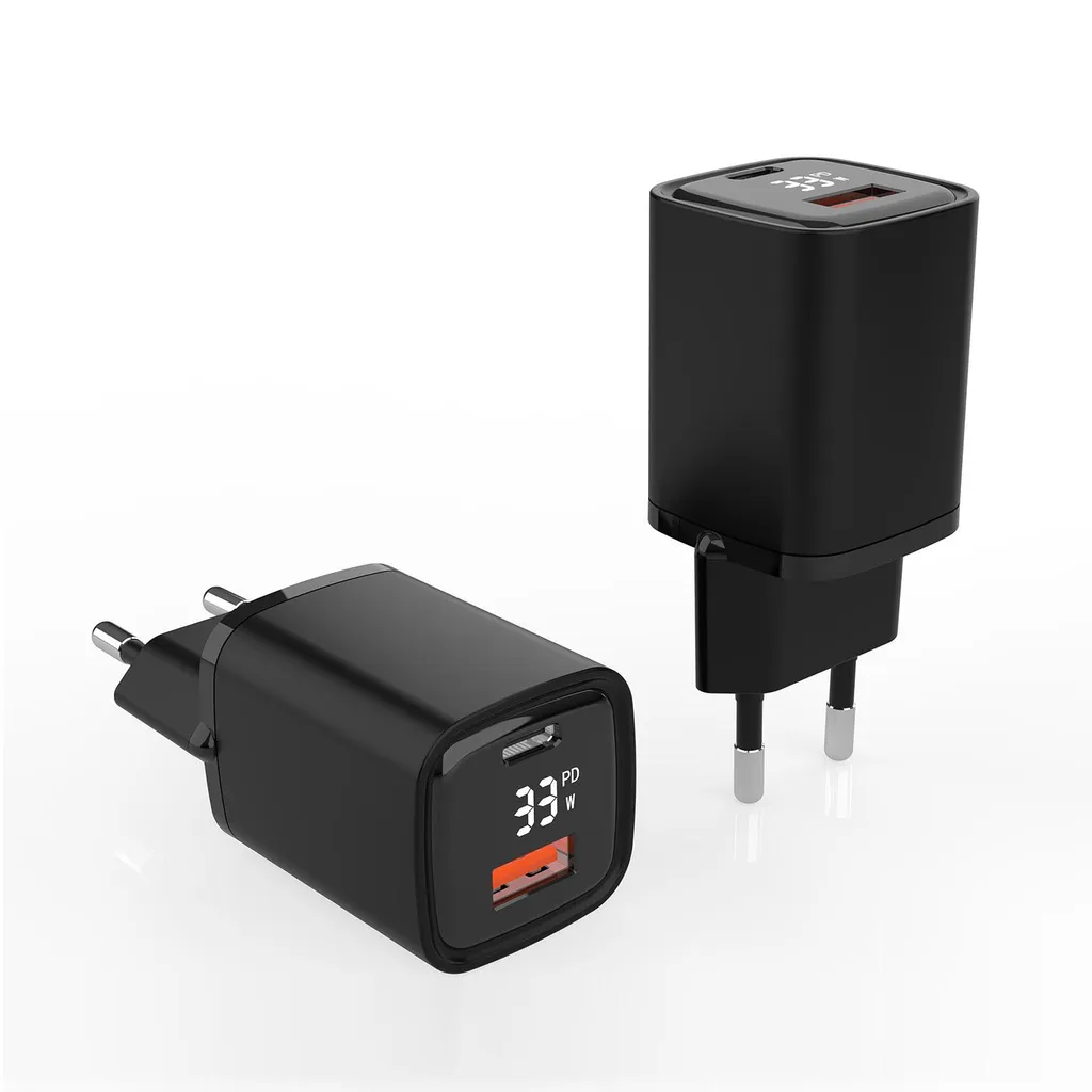 Adaptateur Secteur Double USB 33W Eaxus avec Écran Digital - Pack de 2 Noir - 6
