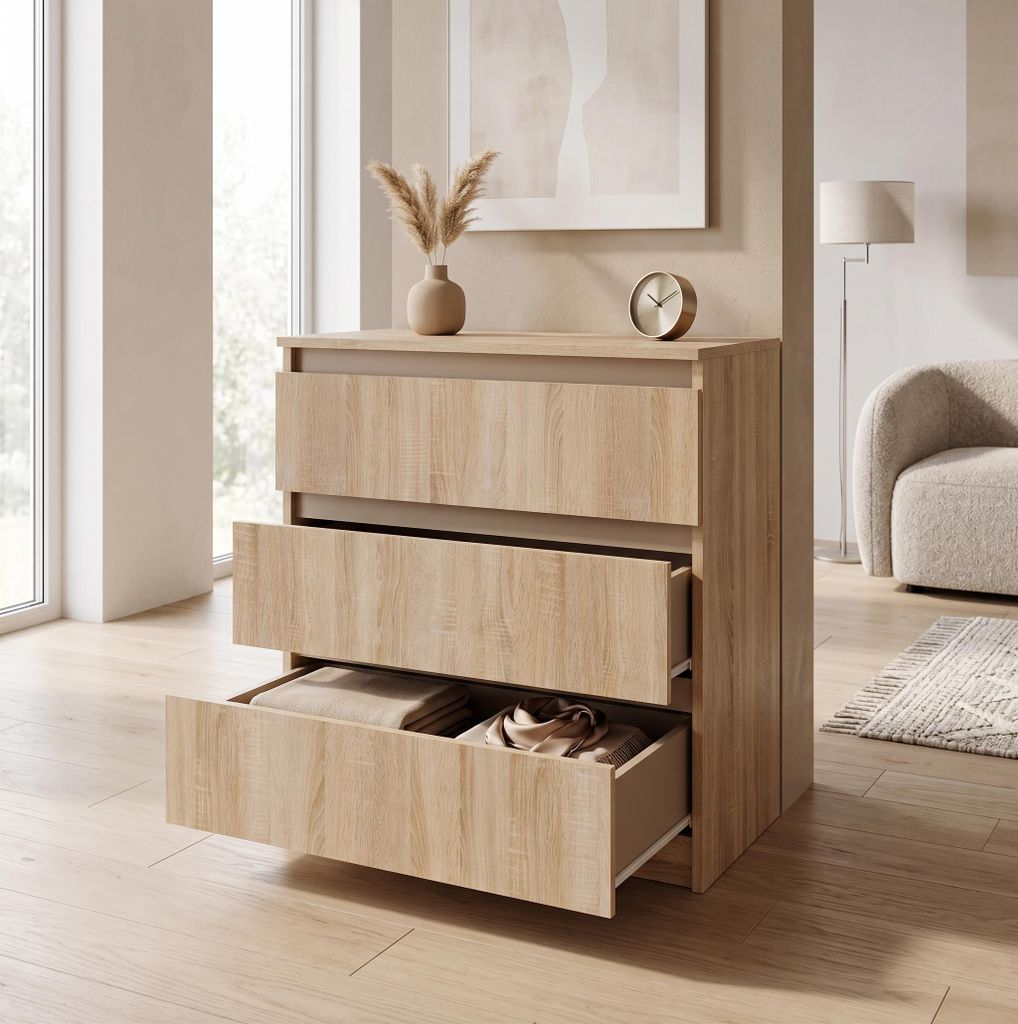 Commode moderne à 3 tiroirs | Meuble d'appoint blanc | Image du produit 