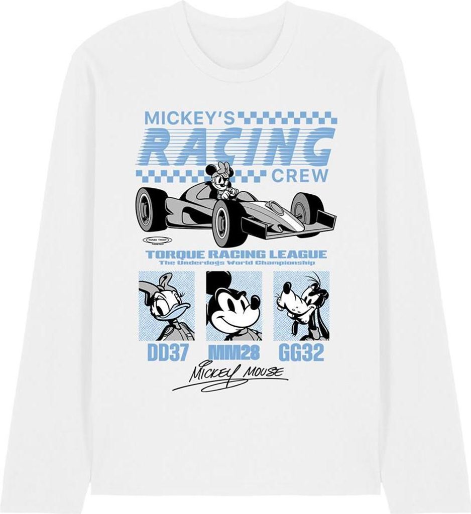 Disney - "Torque Racing League" T-Shirt für Herren/Damen Uni, Langärmlig TV30548 (M) (Weiß)