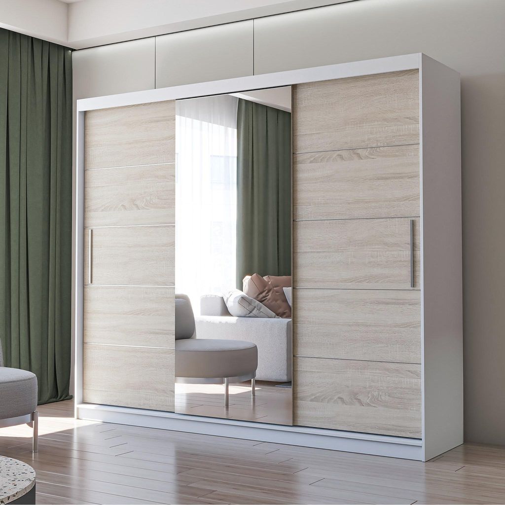 Armoire à portes coulissantes Armoire 250cm blanc/sonoma Image du produit 