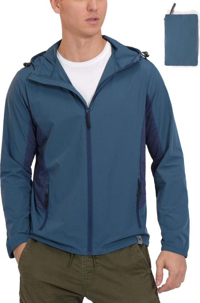 Mapamyumco Herren Laufjacke Leicht mit Kapuze Blau Größe S