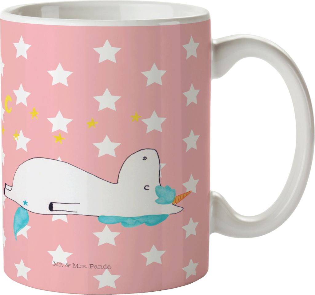 Mr. & Mrs. Panda Kaffeetasse Einhorn Sternenhimmel - Rot Pastell - Geschenk, Keramiktasse, Sterne, Einhörner, Unicorn, Becher, Verrückt, bedruckt...