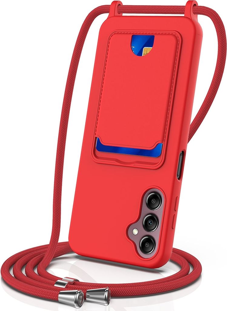Mobigear Lanyard Card Samsung Galaxy A16 Silikon Handykette mit Kartenhalter - Rot