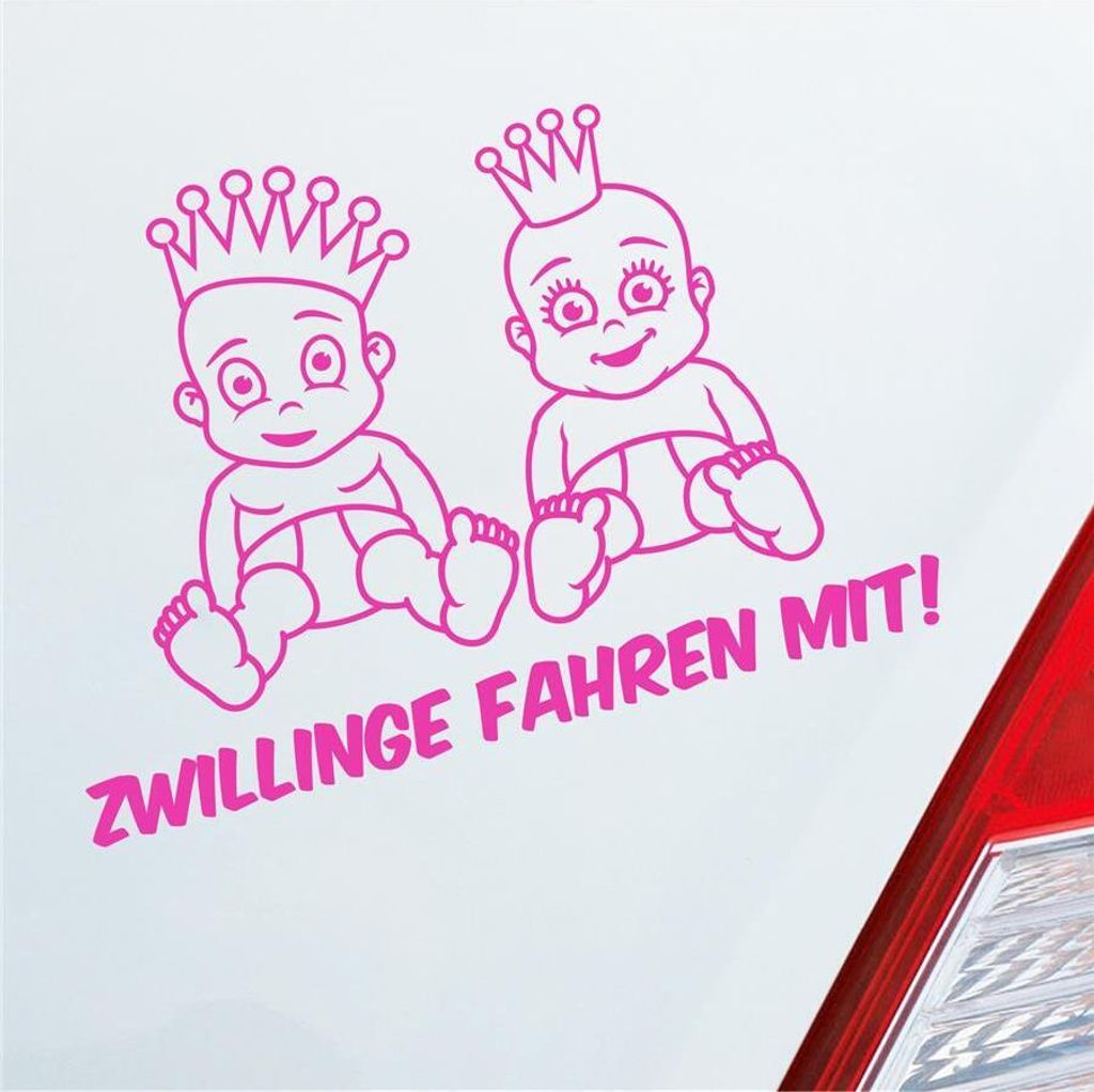 Auto Aufkleber Zwillinge fahren mit! Süß 28x20 cm Pink Sticker Heckscheibenaufkleber