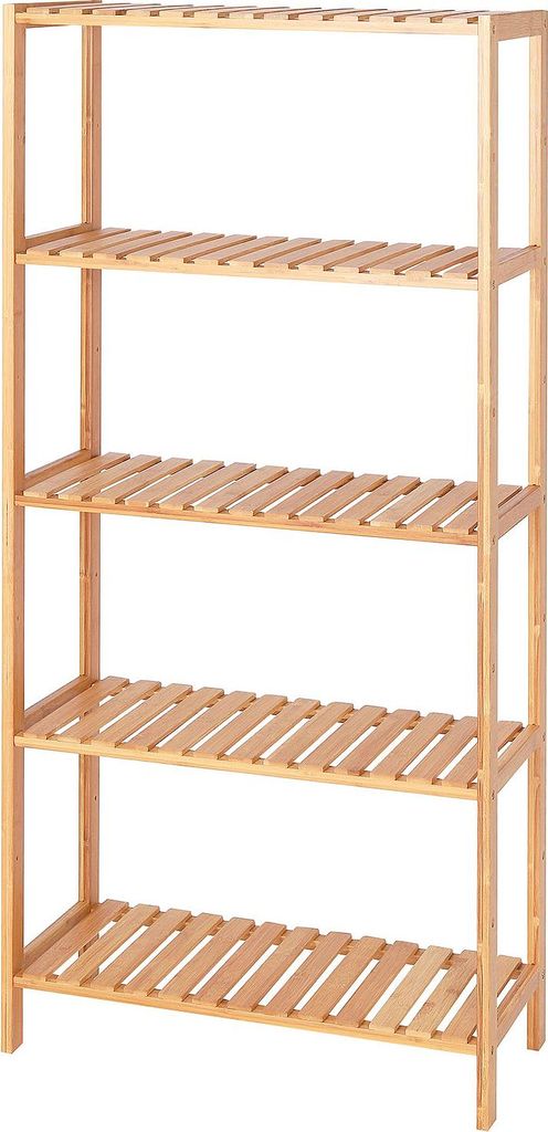 dibea Regal aus Bambus, 5 Ablagen höhenverstellbar, stabil & langlebig, Bücher-, Bad- oder Küchenregal, 60x26x130 cm, natur