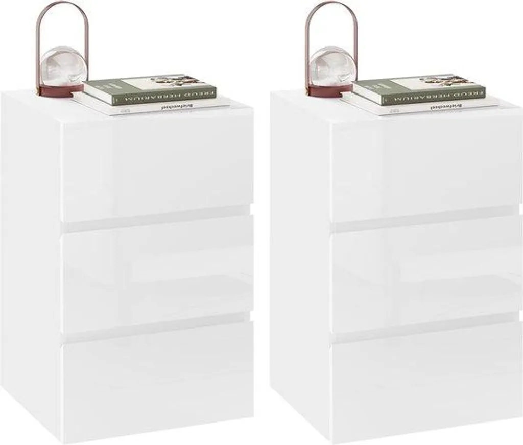 Petit Meuble de Rangement Blanc Brillant à 3 Tiroirs - Gain de Place